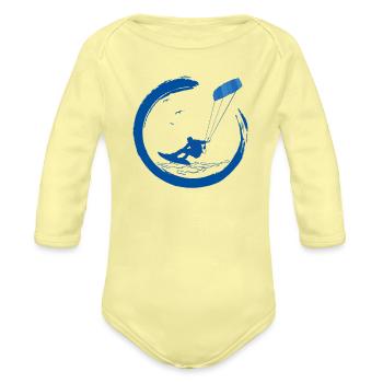 Kitesurfer Kiteboard Kitesurfing Kite-Surf-board - Organic Long Sleeve Baby Bodysuit - washed yellow - Front