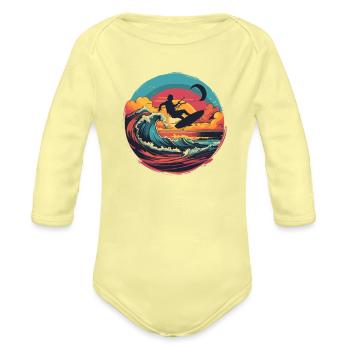 Kitesurfer Kiteboards Kitesurfing Kite-Surf-board - Organic Long Sleeve Baby Bodysuit - washed yellow - Front