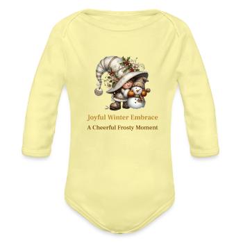 A Cheerful Frosty Moment - Organic Long Sleeve Baby Bodysuit - washed yellow - Front