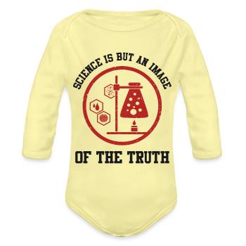 Science Is But An Image Of The Truth - Organic Long Sleeve Baby Bodysuit - washed yellow - Front
