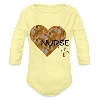 Nurse Life Blue Camo Hart - Organic Long Sleeve Baby Bodysuit - washed yellow - Front