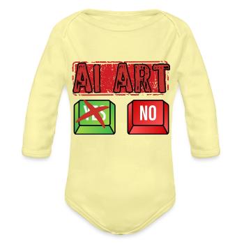 No To Ai Generated Images - Organic Long Sleeve Baby Bodysuit - washed yellow - Front