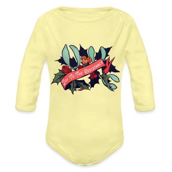 Joy To The Resistance - Organic Long Sleeve Baby Bodysuit - washed yellow - Front