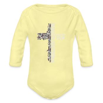 Camo Cross - Organic Long Sleeve Baby Bodysuit - washed yellow - Front