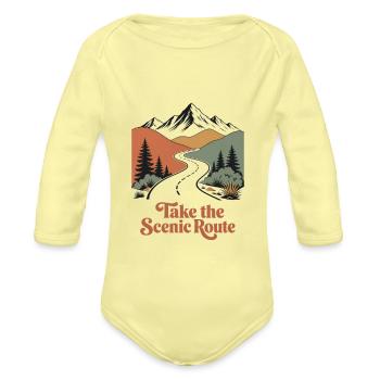 Take the Scenic Route - Organic Long Sleeve Baby Bodysuit - washed yellow - Front