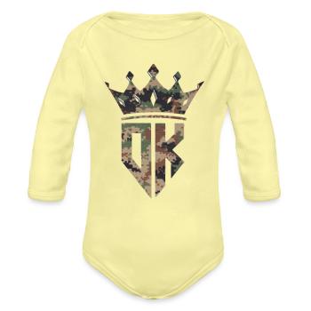 DK Camo - Organic Long Sleeve Baby Bodysuit - washed yellow - Front