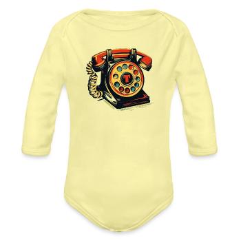 Rotary Phone Vintage - Organic Long Sleeve Baby Bodysuit - washed yellow - Front