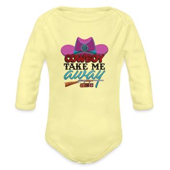Cowboy Take Me Away - Organic Long Sleeve Baby Bodysuit - washed yellow - Front