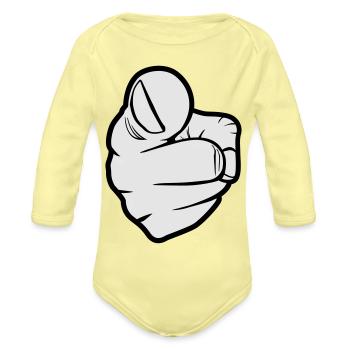 Pointing at you, finger - Organic Long Sleeve Baby Bodysuit - washed yellow - Front