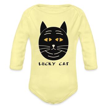 Lucky Black Cat - Organic Long Sleeve Baby Bodysuit - washed yellow - Front