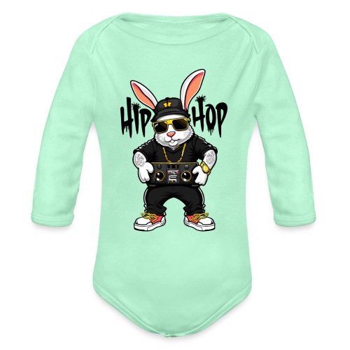 Hip Hop Easter Bunny Dark Graffiti by gnarly - Organic Long Sleeve Baby Bodysuit