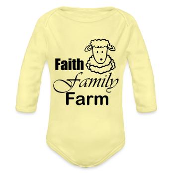 Faith Family Farm - Organic Long Sleeve Baby Bodysuit - washed yellow - Front