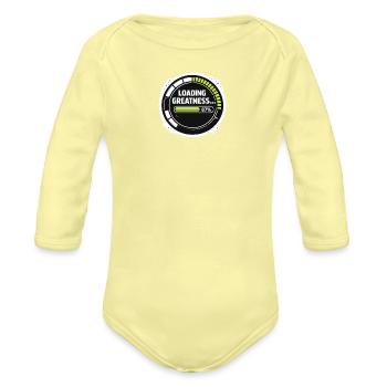 Loading Greatness Gauge - Organic Long Sleeve Baby Bodysuit - washed yellow - Front