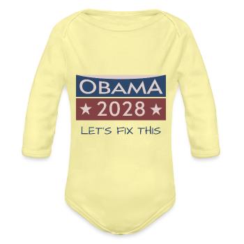 Obama 2028 Political Protest Rally Presidential - Organic Long Sleeve Baby Bodysuit - washed yellow - Front