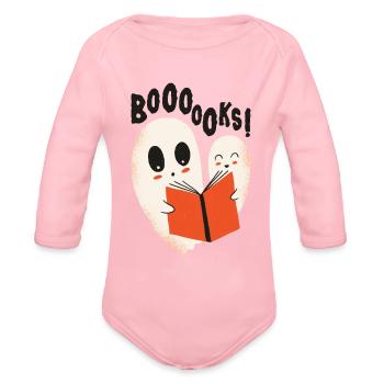 Fantômes drôles lisant des livres Boooo devient booooks - Cache-couche à manches longues bio - rose clair - Devant
