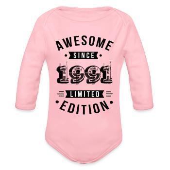 Awesome Since 1991 Limited Edition - Organic Long Sleeve Baby Bodysuit - light pink - Front