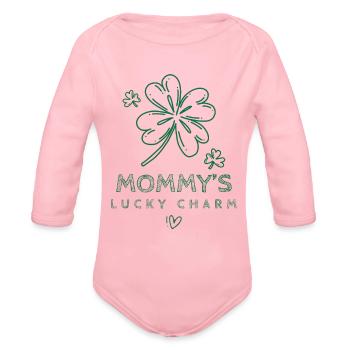 Mommy's Lucky Charm - Organic Long Sleeve Baby Bodysuit - light pink - Front