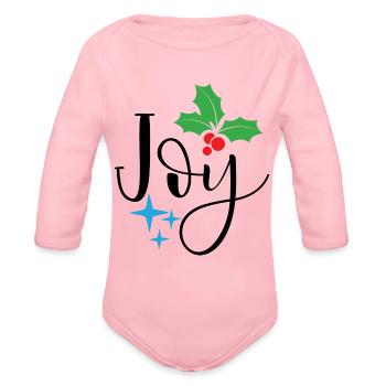 Joy Christmas - Organic Long Sleeve Baby Bodysuit - light pink - Front