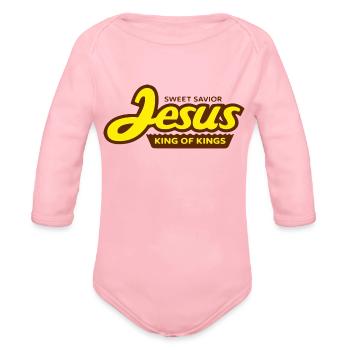 Jesus King of Kings - Organic Long Sleeve Baby Bodysuit - light pink - Front