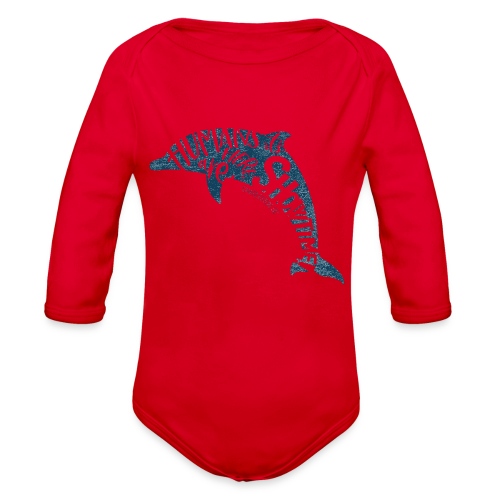 Dolphins say, Humans Are Here_Blue - Organic Long Sleeve Baby Bodysuit