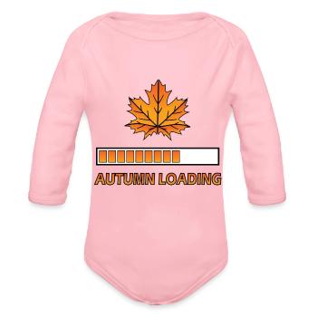 Autumn Season Loading With Orange Maple Leaf - Organic Long Sleeve Baby Bodysuit - light pink - Front