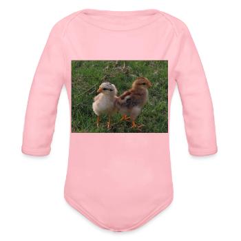 Baby Chicks in Grass - Organic Long Sleeve Baby Bodysuit - light pink - Front