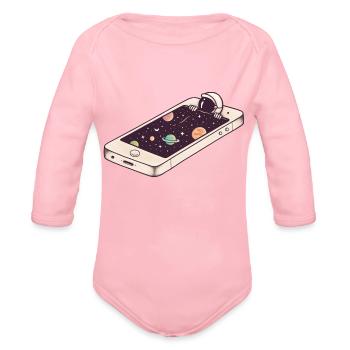 Sleep Mode Phone - Organic Long Sleeve Baby Bodysuit - light pink - Front