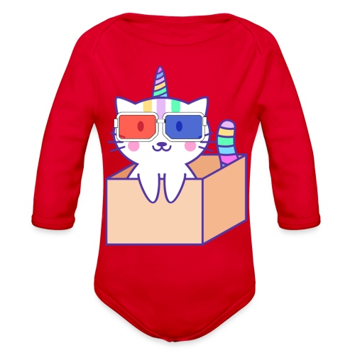 Unicorn cat with 3D glasses doing Vision Therapy! - Organic Long Sleeve Baby Bodysuit