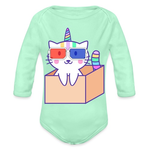 Unicorn cat with 3D glasses doing Vision Therapy! - Organic Long Sleeve Baby Bodysuit