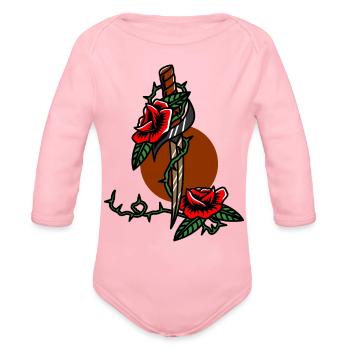 Twilight Dagger Flower - Organic Long Sleeve Baby Bodysuit - light pink - Front