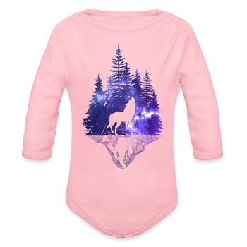 Forêt de loups - Cache-couche à manches longues bio - rose clair - Devant