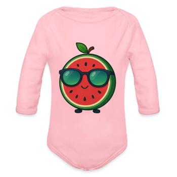 Fruity watermelon summer fun cool fruit - Organic Long Sleeve Baby Bodysuit - light pink - Front