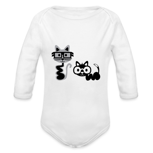 Big Eyed, Cute Alien Cats - Organic Long Sleeve Baby Bodysuit