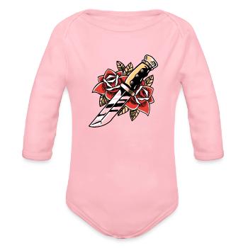 Dagger And Roses Tattoo Graphic - Organic Long Sleeve Baby Bodysuit - light pink - Front