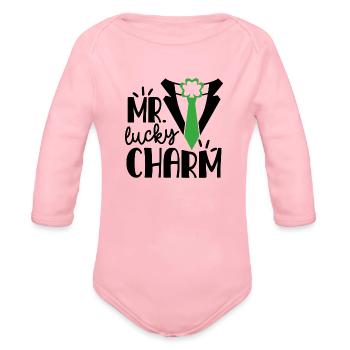 Mr Lucky Charm - Organic Long Sleeve Baby Bodysuit - light pink - Front