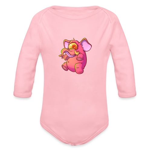 Pink elephant cyclops - Organic Long Sleeve Baby Bodysuit