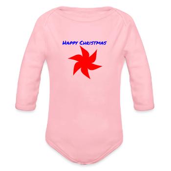 Happy Christmas image - Organic Long Sleeve Baby Bodysuit - light pink - Front