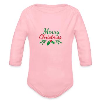 Marry Christmas - Organic Long Sleeve Baby Bodysuit - light pink - Front