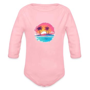Winter Tropical Design - Organic Long Sleeve Baby Bodysuit - light pink - Front