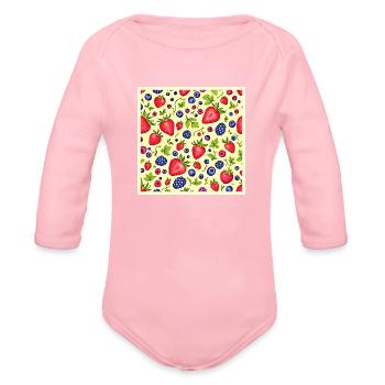 Mixed Berry Seamless Pattern - Organic Long Sleeve Baby Bodysuit - light pink - Front