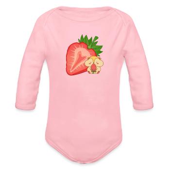 Yummy Strawberry, Cute Design, Animal, Summer - Organic Long Sleeve Baby Bodysuit - light pink - Front