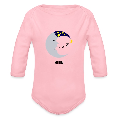 Sleepy Silvery Yawning Moon - Organic Long Sleeve Baby Bodysuit