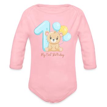Baby's 1st Birthday - Organic Long Sleeve Baby Bodysuit - light pink - Front