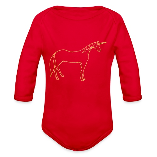 unicorn gold outline - Organic Long Sleeve Baby Bodysuit