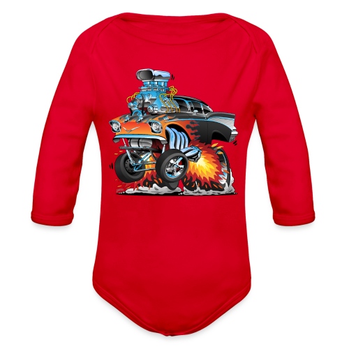 Classic hot rod 57 gasser dragster car cartoon - Organic Long Sleeve Baby Bodysuit
