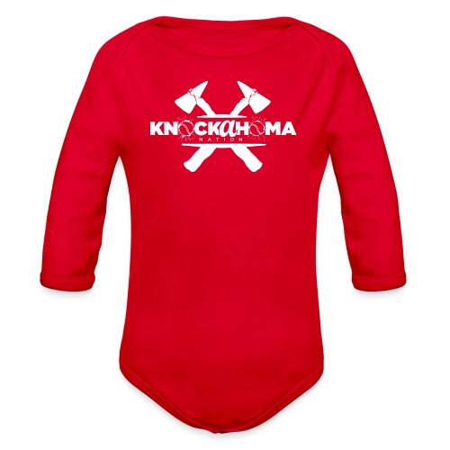 Knockahoma Nation New Logo with Tomahawks - Organic Long Sleeve Baby Bodysuit