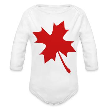 Canada Maple Leaf for Good Luck - Organic Long Sleeve Baby Bodysuit - white - Front