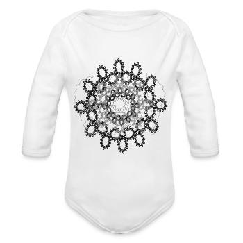Ornate Fractal Lace Mandala - Organic Long Sleeve Baby Bodysuit - white - Front