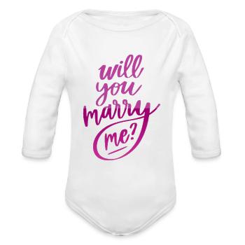 will you marry me - Organic Long Sleeve Baby Bodysuit - white - Front