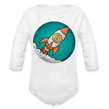 Crypto Rocket: Bitcoin to the Moon! - Organic Long Sleeve Baby Bodysuit - white - Front
